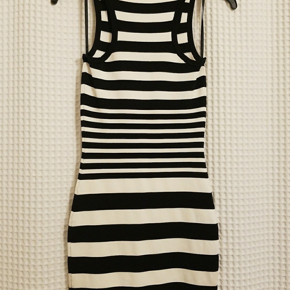 **SOLD** BEBE Black & White Striped Bandage Dress - Picture 3 of 3